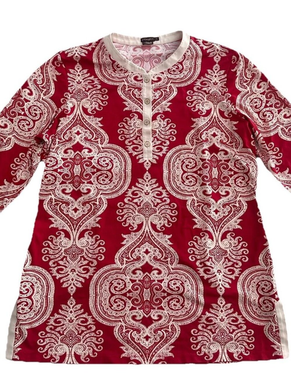 J.McLaughlin Red Cream Printed Top XL 3/4 Sleeve